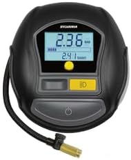 SYLVANIA Rapid Portable Tire Inflator - Fast Portable Air Compressor - For Cars Tires, Bikes & More - Digital Dial on Car Tire Inflator - 3 Piece Adapter Set