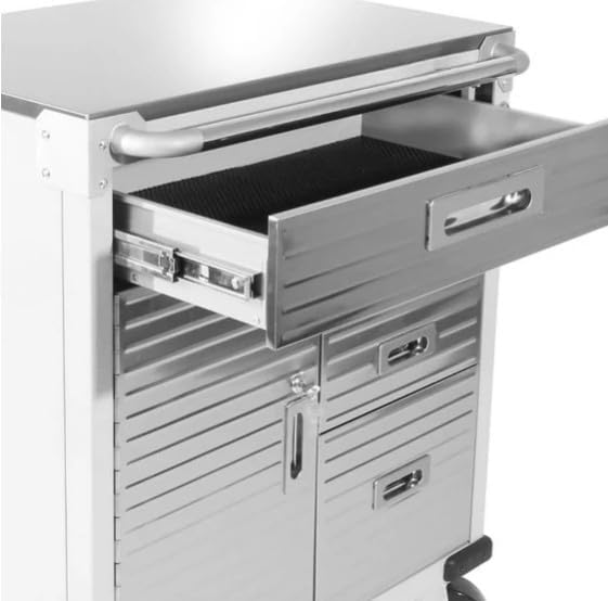 Heavy Duty Rolling Storage Cabinet with Wheels and Drawers, Workstation for Garage, Office, Workshop, (Stainless Steel Table top 1 Door, 4 Drawer), Granite