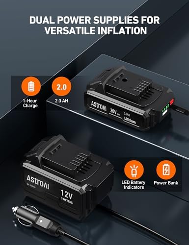 AstroAI Cordless Tire Inflator and AC to DC Converter 10A/120W/7.78FT/110V to12V