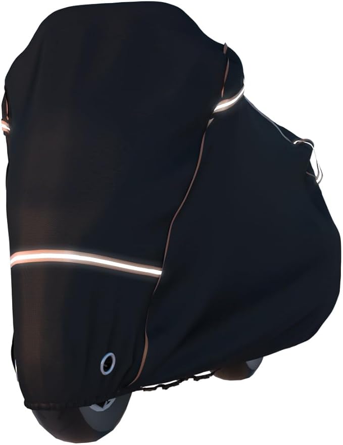BENVOL 420D Heavy Duty Motorcycle Cover Waterproof Outdoor, 5000mm Rainproof Material Motorbike Cover with 2 Windproof Buckles, Lock Holes & Wide Reflective Strips, Anti-UV Sun Dust Protection