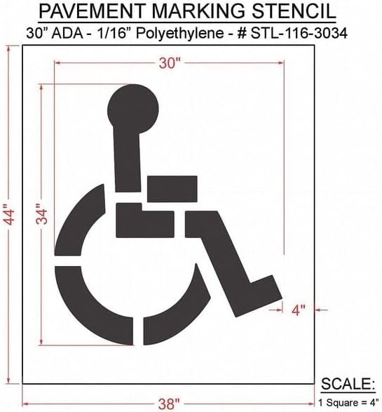 Pavement Stencil, Symbol, Handicap -, 34 in Character Height, Not Applicable Font, Polyethylene - 1 Each