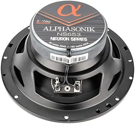Alphasonik 1 Pair of NS653 Neuron Series 6.5" (300 Watts Max for The Pair) 150 Watts Max Per Speaker 3-Way Full-Range Car Audio Speaker with PEI Dome Tweeter Polypropylene Cone Grilles Included