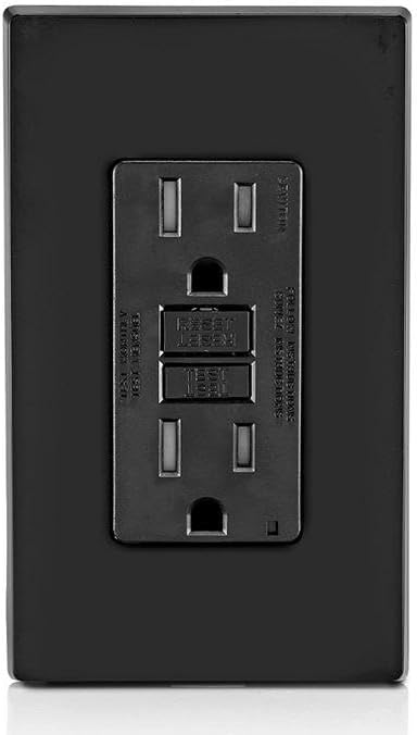Leviton GFCI Outlet, 15 Amp, Self Test, Tamper-Resistant with LED Indicator Light, Protection from Electric Shock and Electrocution, GFTR1-E, Black (Pack of 10)
