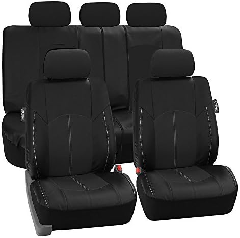 FH Group Automotive Seat Cover Highest Grade Faux Leather Black Full Set, Combo Car Seat Cover Design Airbag Compatible Split Bench Tan Car Seat Covers Interior Accessories Universal Fit for Car SUV