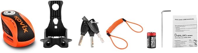 Kovix KNX6 Steel 120dB Siren Disc Brake Lock 6mm Lock Pin IP67 Waterproof Motorcycle Security Fluorescent Orange