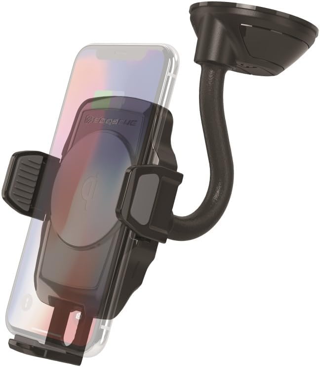 SCOSCHE WDQ2M STUCKUP Qi Car Phone Holder Windshield, Dashboard or Vent Mount | Stick Grip Suction Cup Base | Non-Magnetic | Black Charger with Car Adapter and Type-C Cable