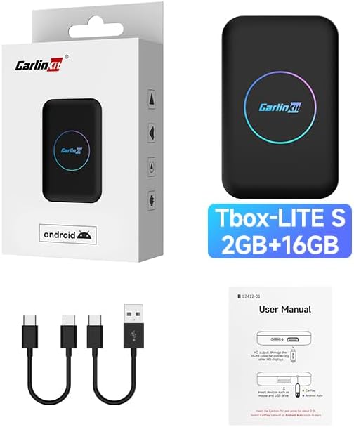 CarlinKit Tbox-LITE S with HDMI Output – Mirror Front Screen to Rear-Seat Display for in-Car Entertainment, Supports Wireless CarPlay/Android Auto, Online Video