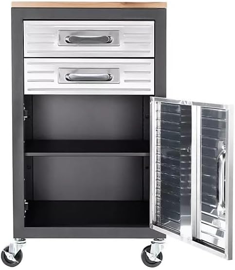 Heavy Duty Rolling Storage Cabinet with Wheels and Drawers, Workstation for Garage, Office, Workshop, 1 Door, 2 Drawer (20" W x 18" D x 34.7" H), Graphite