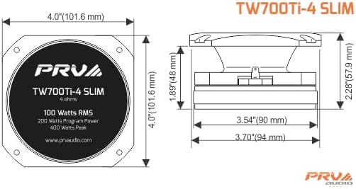 PRV AUDIO 4 Inch Titanium Bullet Tweeter Pair TW700Ti-4 Slim Profile, 200 Watts Program Power, 4 Ohm, 100 Watts RMS, 1.5 in Voice Coil Super Tweeter Pro Car Audio (Pair)