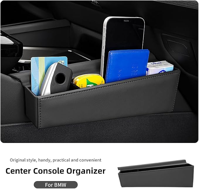 Center Console Organizer for BMW 5 Series G60 2024 2025 2026, Leather Central Control Side Storage Box Compatible with BMW 5 Series Accessories, Car Accessories Interior (2PCS Black)