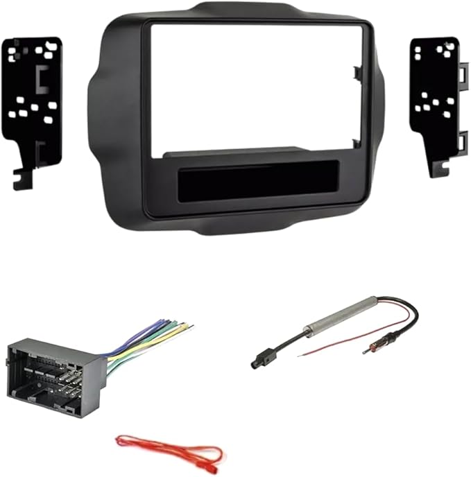 Double Din Car Stereo Install Kit, Wire Connector Plug, and AM/FM Radio Antenna Adapter Made for Jeep: 2015-2017 Renegade w/Sport Trim only, 2018-2020 Renegade w/Sport only or Upland w/Base Radio