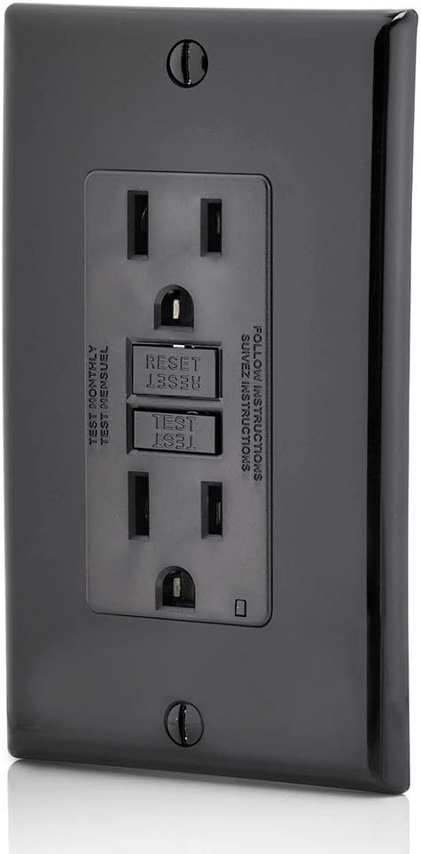 Leviton GFCI Outlet, 15 Amp, Self Test, Non Tamper-Resistant with LED Indicator Light, Protection from Electric Shock and Electrocution, GFNT1-E, Black (Pack of 10)