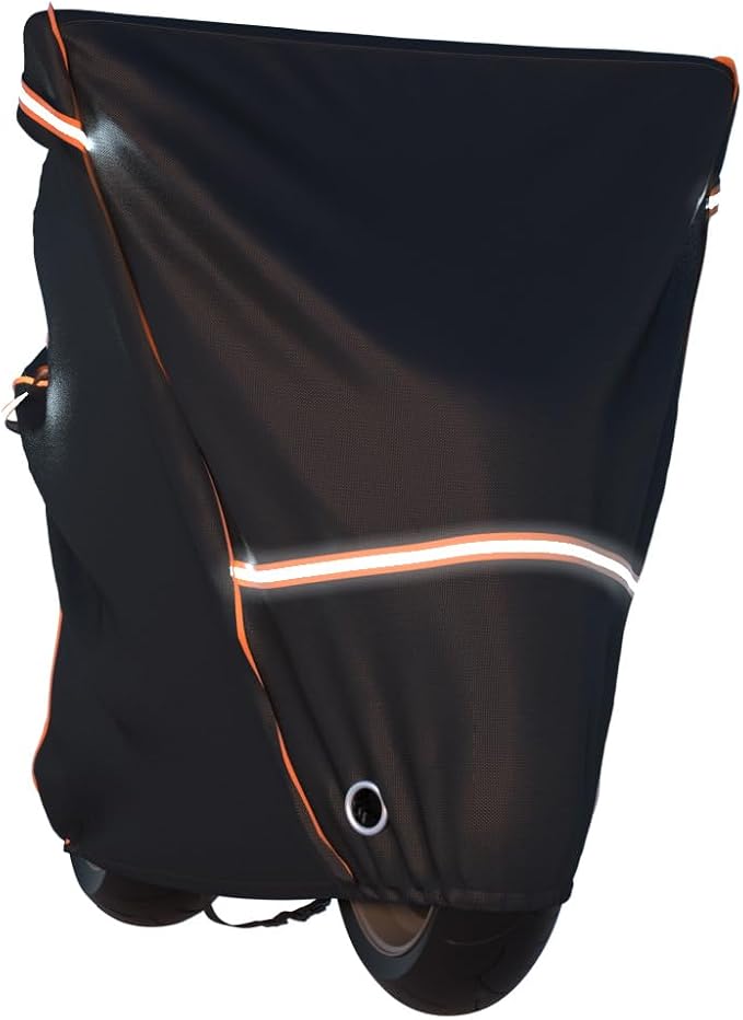 BENVOL 420D Heavy Duty Motorcycle Cover Waterproof Outdoor, 5000mm Rainproof Material Motorbike Cover with 2 Windproof Buckles, Lock Holes & Wide Reflective Strips, Anti-UV Sun Dust Protection