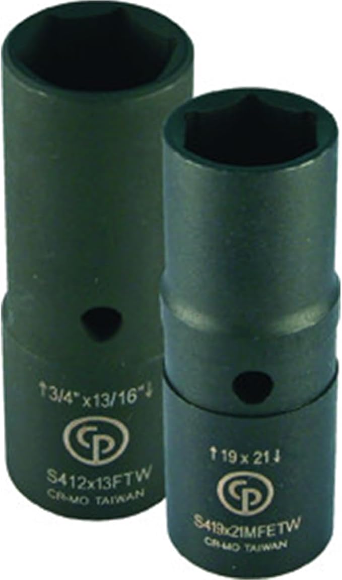 Chicago Pneumatic SS422FD - 1/2 Inch Square Drive, 19 x 21 mm & 3/4 x 13/16 Inch, Flip Deep, 6 Point, Impact Socket Set (2 PCS)
