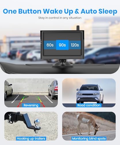 AUTO·VOX 5" Solar Wireless Backup Camera with USB Touch Power Cable, 1080P HD Monitor, No Cigarette Lighter Needed, Portable Power, 5000mAh Battery, IP69K Waterproof for Car Truck SUV