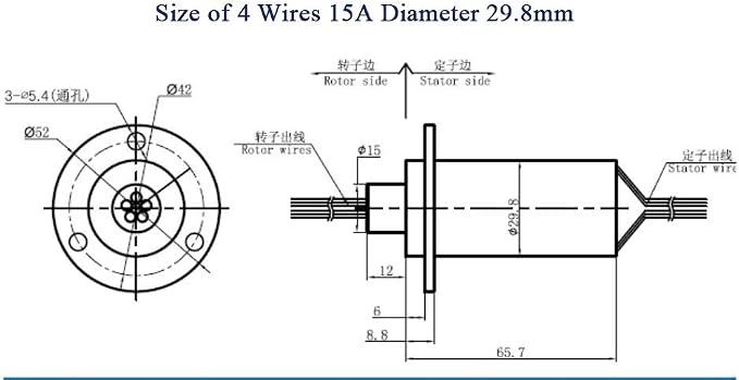 Taidacent 3 4 5 6 8 Wires 5A 10A 15A 30A 60A Electrical Slip Ring Collector Ring Rotary Electrical Contact Joint Rotary Connector Commutator (4 Wires 15A Diameter 29.8mm)