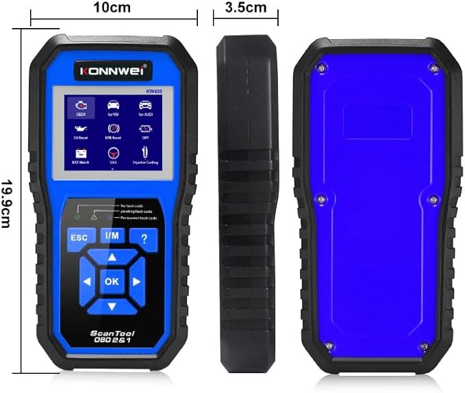 KW450 All System OBD2 Scanner with 9 Special Functions for VAG Vehicles Diagnosis Code Reader Oil SAS EPB TPS Reset Injector Coding DPF Lamp Adjust Suspension Scan Tool (KW450)