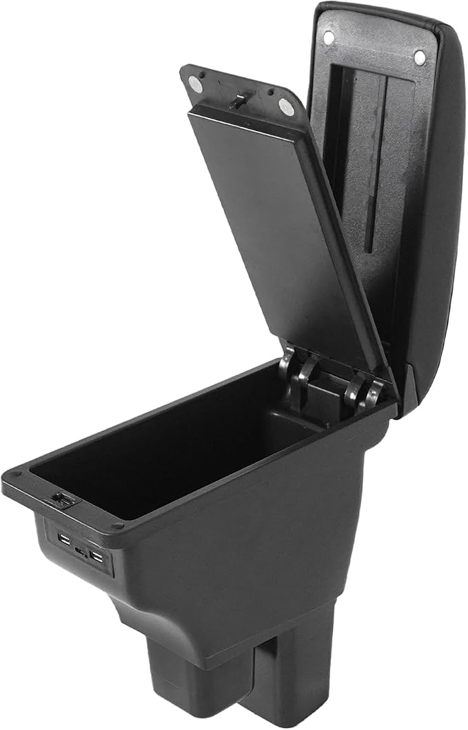 Car Armrest Box Compatible with Honda Fit Jazz Hatchback 2009-2013 Accessories Storage Center Console Double Layer Armrest Organizer Box with USB Ports Black Stitching