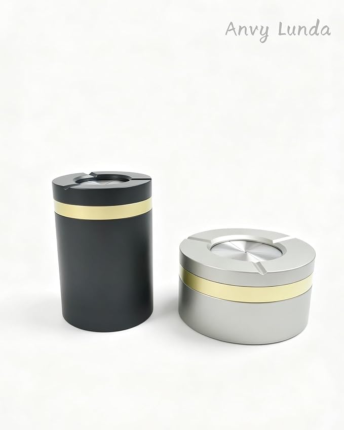 Twist to Open & Close Aluminum Ashtray, Sealed Windproof Smokeless Ashtray, Slim Desktop Holder, Keeps Ash from Blowing Away & Locks in Odor