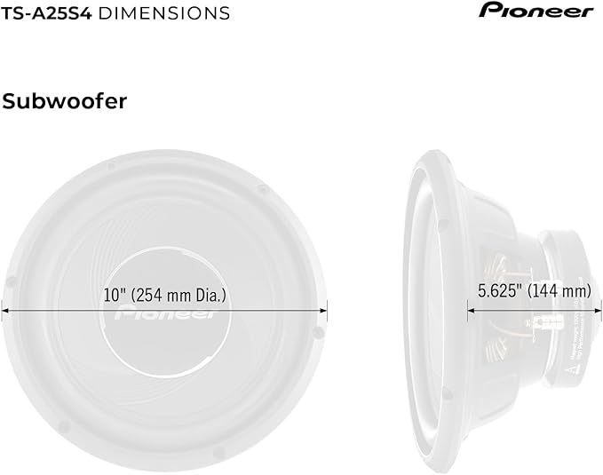 Pioneer A-Series TS-A25S4 10” Subwoofer – 1300W Max, Sealed or Ported Enclosure Compatible, Strong Bass