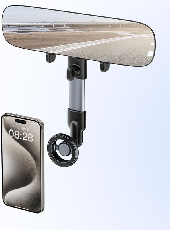 WinDu Rear View Mirror Phone Holder for Car, 2025 Magnetic 360° Adjustable Car Phone Holder with 11.8'' Panoramic HD Blue Rear View Mirror 2 in 1 Magnetic Car Mount Fit for iPhone 16 Pro 15 14 13 12