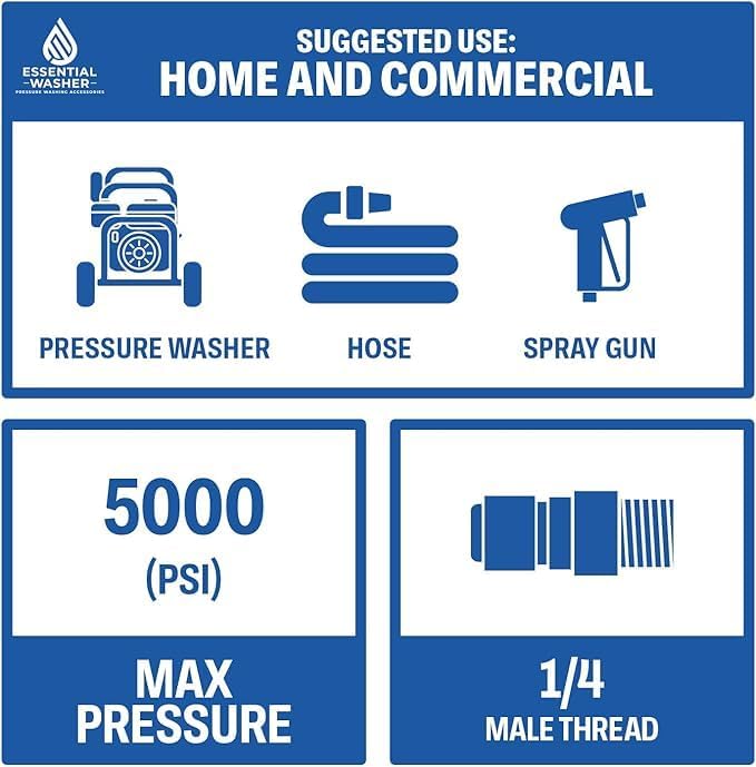 Essential Washer Stainless Steel ¼” Plug Male NPT | Pressure Washer Quick Connect Fittings | 5000 PSI | Set Of 6