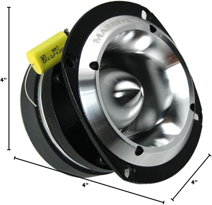 Massive Audio T50 Super Bullet Tweeter | 8 Ohm, High-Power Titanium Dome Super Tweeter, 300W MAX Pro Audio Driver, Ultra-Crisp Highs, Aluminum Housing for Car, Motorcycle & Powersports Systems