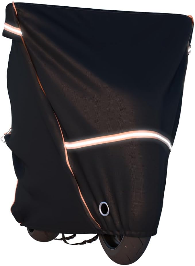 BENVOL 420D Heavy Duty Motorcycle Cover Waterproof Outdoor, 5000mm Rainproof Material Motorbike Cover with 2 Windproof Buckles, Lock Holes & Wide Reflective Strips, Anti-UV Sun Dust Protection