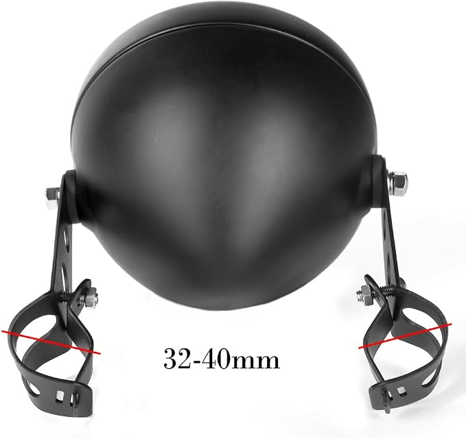 5.75inch 5-3/4 Black Motorcycle Headlight Smoked Red Halo DRL with Matte Black Housing Bucket 32-40mm Fork Tube Side Mount Brackets Compatible with Motorbikes
