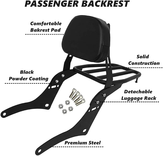 Worldmotop Motorcycle Sissy Bar Backrest Rear Passenger Seat for Suzuki Volusia VL800 2001-2011 Boulevard C50 2005-2011 Boulevard M50 2005-2008 Detachable Backrest(for C50-B)