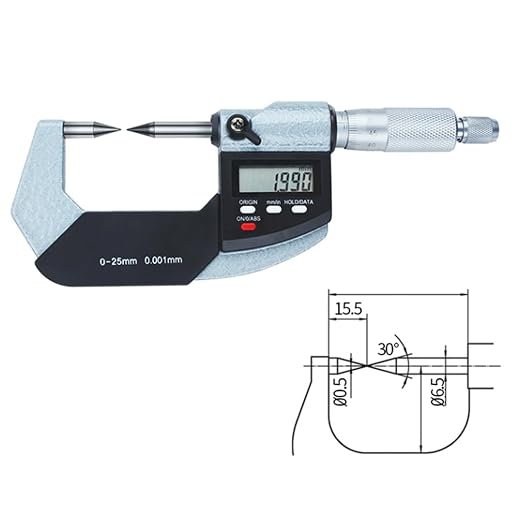 Point Micrometer, 30 Degree, 0-1" / 0-25mm, 0.00005" Resolution, Inch/Metric, Stainless Steel, Inch/Metric