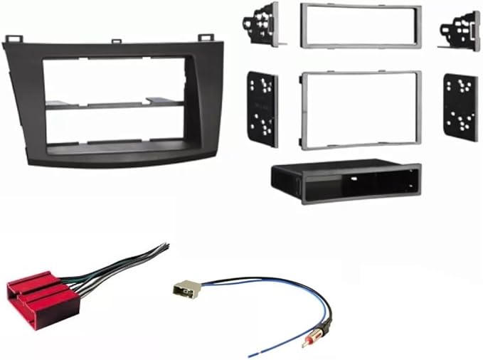 Single or Double Din Car Stereo Install Dash Kit, Wire Harness Plug, and AM/FM Radio Reception Antenna Adapter -Made for Mazda 3: 2010 2011 2012 2013 Mazda3