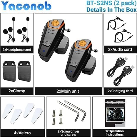 Helmet Bluetooth Headset Bt-S2ns, 1000m Helmet Communication System, Connect Up to 3 People 2 People Talk at The Same Time(2pack)