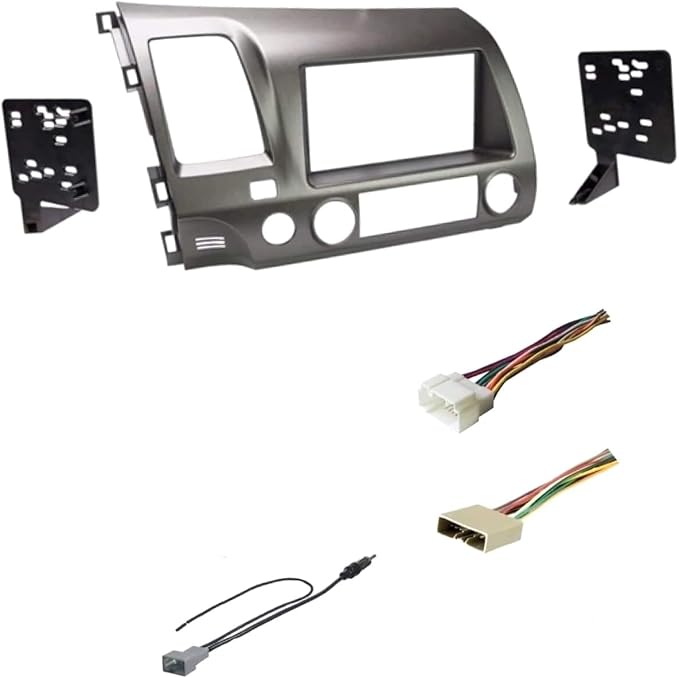 Gray Car Stereo Install Dash Kit, Wire Harness, and AM/FM Radio Antenna Adapter to Install an Aftermarket Radio -Made for 2006-2011 Honda Civic - (not Compatible with 2009-2011 Factory Nav Vehicles)