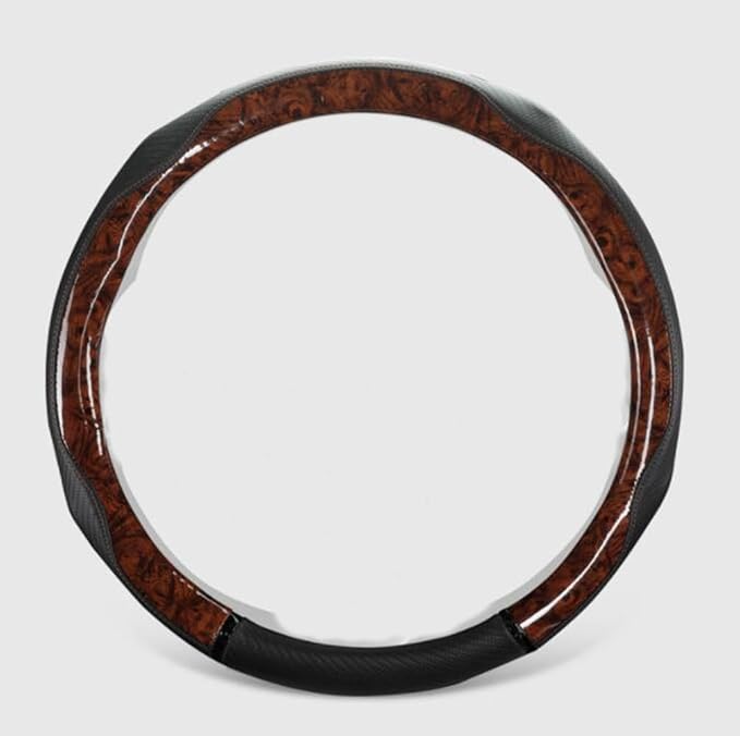 Peach Wood Grain Steering Wheel Cover Anti-Slip Breathable Durable Leather Four Seasons Universal 15 Inch Car Wrap Cover (Coffee)