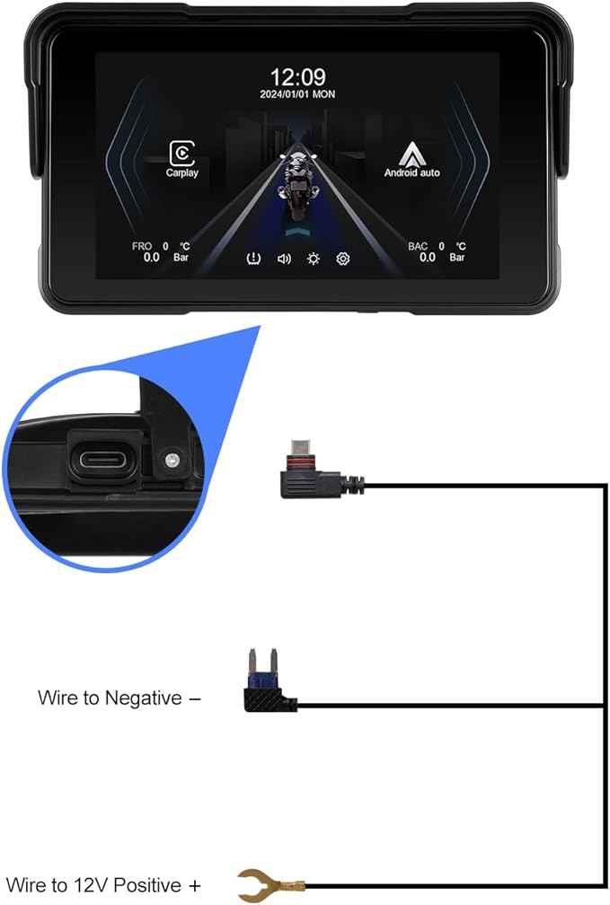 5-Inch Motorcycle CarPlay Screen Wireless Android Auto for Moto with GPS Navigation for Motorbike Bluetooth Voice Control Portable Moto Car Play Screen