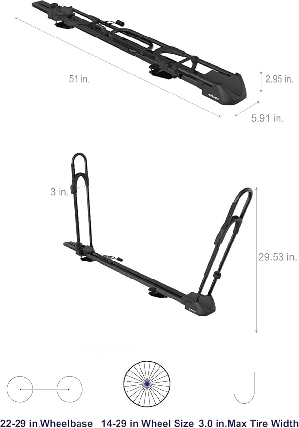 Heavy Duty Car Roof Bike Rack: Collapsible Bicycle Carrier with Tire Support Arches, Fits Cross Bars for Kids to Pro Use, Ideal for Car, Van, or Truck Roofs.