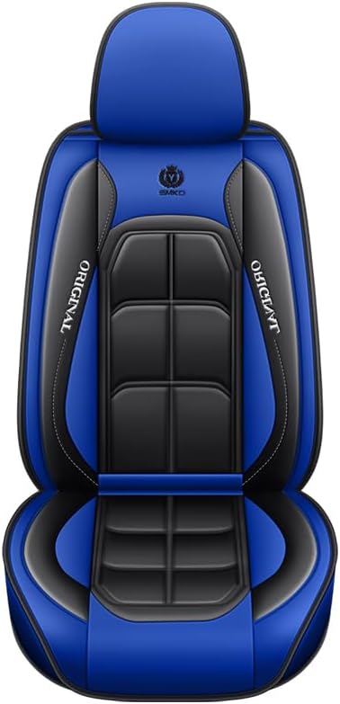 BGYFDU03 Seat Cover 5-Seater Full Set, Universal Type, Suitable for Most Cars Pickup Ttrucks Airbags Compatible with Synthetic Leather Car Seat Cushion Protectors (Black-Bule)