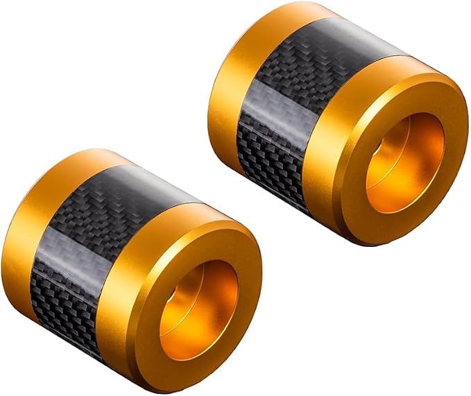 Advanblack ProTek Machined Harley Crash Bar Sliders 1.25" Decorative Wheel Rotatable End For Front Engine Guard Rear Saddlebag Guards (Gold CNC w/Carbon Inlay)