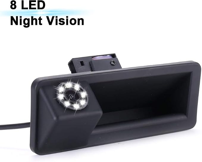 HD 8LED Night Vision Rear View Reverse Trunk Handle Backup Camera Compatible with BMW 520Li 525Li 530i 535Li 328Li 320Li Z3 Z4 Z8 i3/328i/F30 316i/F15/E60 E61 E70 E71 E72 E82 E88 E84 E90 E91 E92 E93