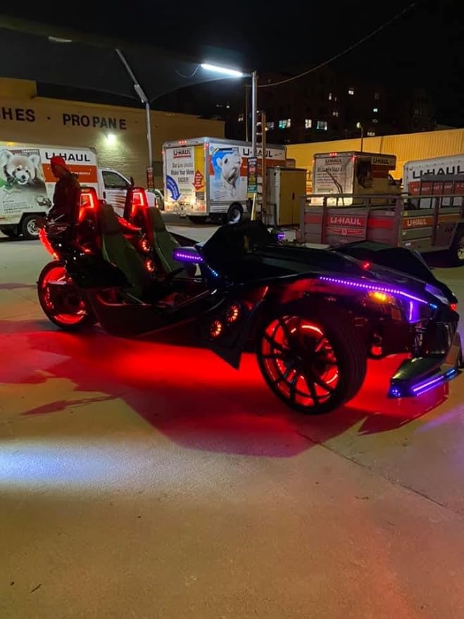 3PCS 4FT Double Row Dynamic Symphony RGB Chasing Light Strips, Flow Series Bluetooth App Accent Light Kit, IP68 Waterproof Wheel Hood Grille Underbody Lights Fit for Polaris Slingshot Car Truck