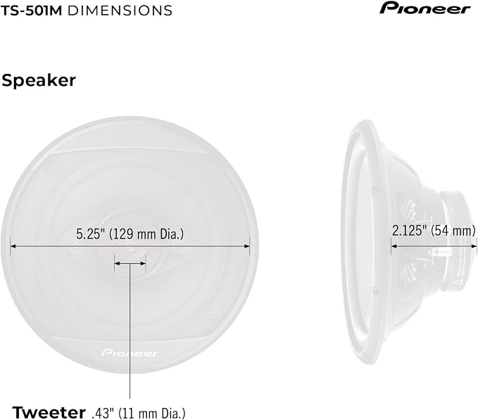 Pioneer TS-501M 4-Way Coaxial Car Audio Speakers (Pair) - 5-1/4' Round, 300 W Max Power, Black and Red