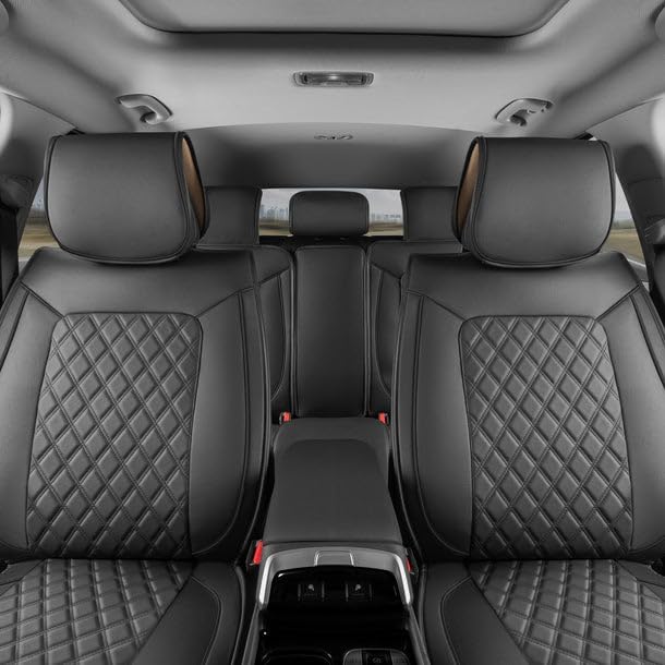 MotorBox Prestige Edition Napa Leather Seat Covers for Cars, Open Sides Front Seat Covers, Premium PU Leatherette Black & Gray Car Seat Covers for Cars Trucks SUVs, Front Seats Only