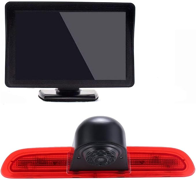 HD Brake Light Roof Rear View Reversing Camera Parking Aids with Angle Adjustable Compatible with Toyota Commuter Hiace H200 MK5 Van LWB TRH KDH Tailgate Transporter (Camera+4.3''Monitor)