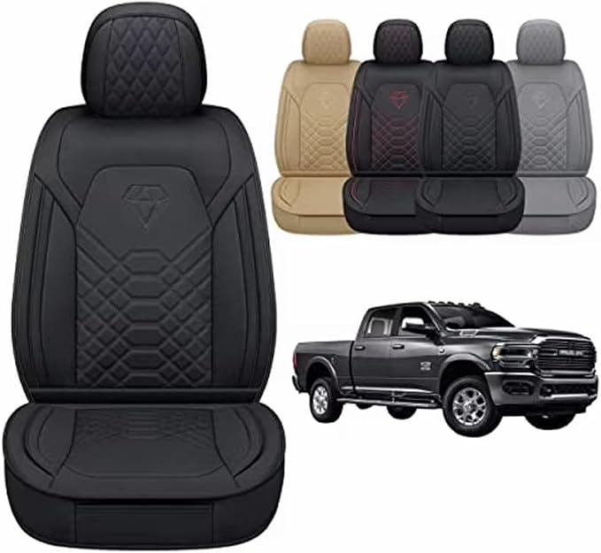 GXT Dodge RAM Seat Cover Full Set Fit for Select 2013-2021 Dodge RAM 1500 2500 3500 Pickup Truck, Waterproof Synthetic Leather Car Seat Cover and Cushion (Black)