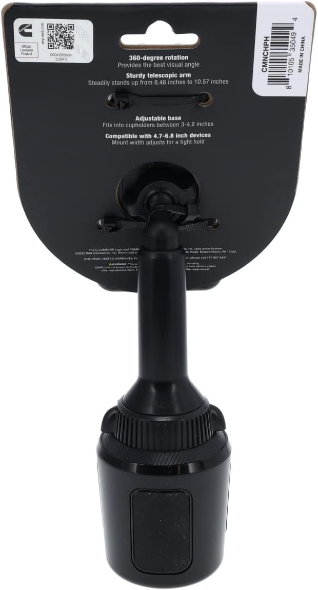 Cummins Cup Phone Holder for Car or Truck CMNCHPH - Adjustable Phone Mount for Cell Phone Car Phone Holder - Black