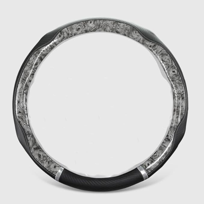 Peach Wood Grain Steering Wheel Cover Anti-Slip Breathable Durable Leather Four Seasons Universal 15 Inch Car Wrap Cover (Gray)