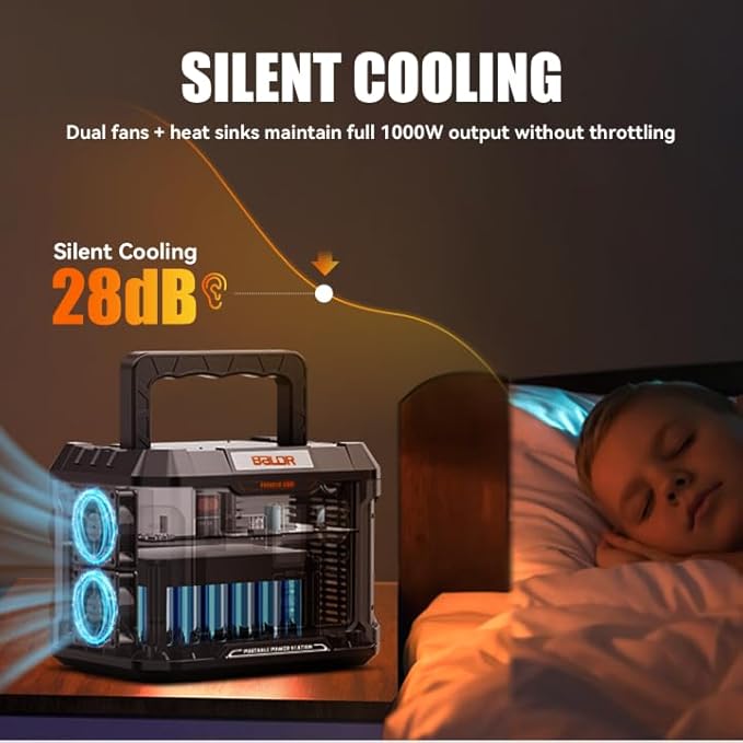 BALDR Portable Power Station, 1000W Output, 808Wh Capacity, AC Outlet, USB Ports, 110V Pure Sine Wave AC Outlet Backup Lithium Battery for Home Camping Emergency Use