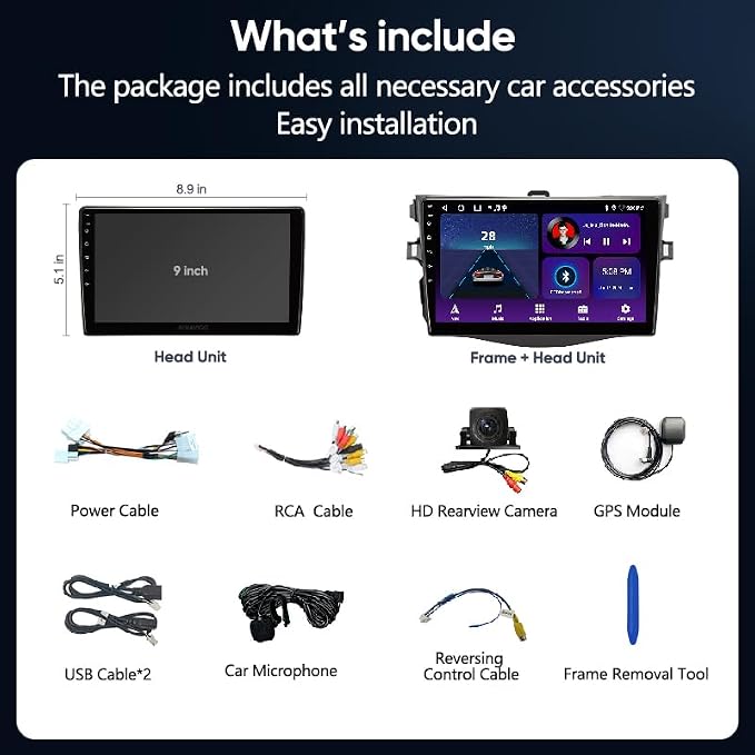 Car Radio Upgrade for Toyota RAV4 2006 2007 2008 2009 2010 2011 2012 with 9 Inch IPS HD TouchScreen/Android12/5G WiFi/Wireless CarPlay Android Auto/GPS FM/SWC Bluetooth 1080P Backup Camera