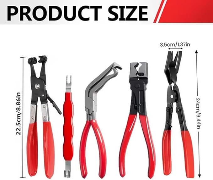 Automotive Electrical Disconnect Pliers Kit 5pc Fuel Line Tool Set Hose Clamp 60° Angled Connector Separator Trim Clip Removal Tools Plug Release & Wire Terminal Remover for Auto Repair